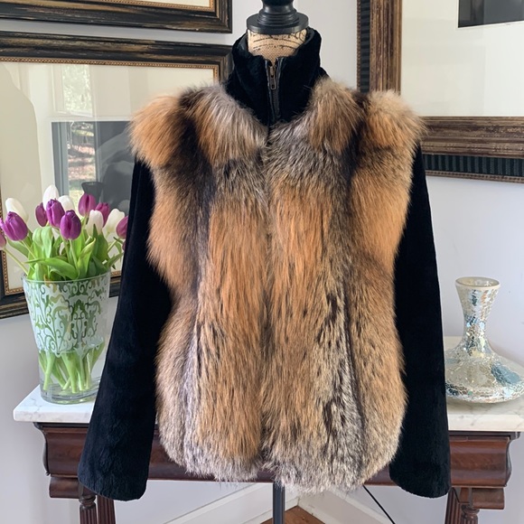 wolfie furs Jackets & Coats Wolfie Furs Fox Fur Jacket Coat Brown